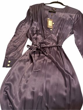 Silky Navy Rails Dress with Belt